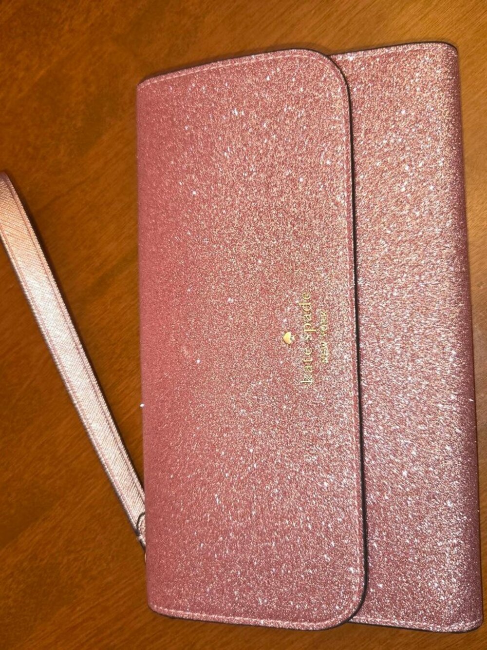 Kate Spade Glitter Glimmer Wallet Clutch Wristlet strap Pink